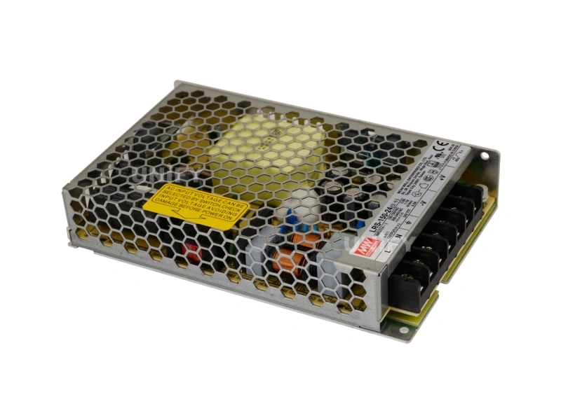 Mean Well LRS-150 switching power supply top view with 159mm 97mm 30mm dimension callouts
