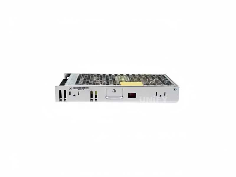 Mean Well LRS-200 power supply side profile showing 30mm low-profile case with handle cutout and serial label