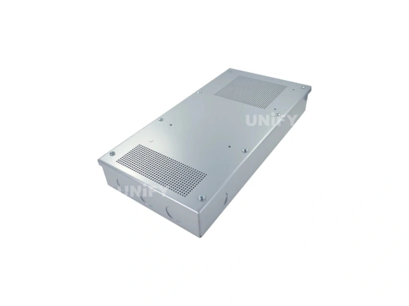 Mean Well LRS-350-5 switching power supply base plate with 5V 60A label visible and perforated ventilation